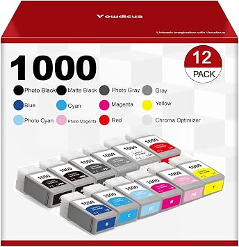 PFI-1000 High Capacity Ink Cartridges12-Pack, MBK/PBK/C/M/Y/R/GY/B/PGY/PC/PM/CO Compatible PFI-1000 Ink Cartridges Replacement for imagePROGRAF PRO 1000 Printer