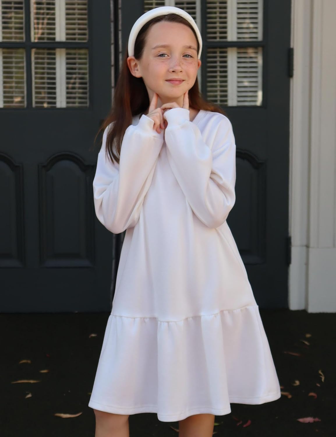 Arshiner Girls Dresses Long Sleeve Pullover Tops Drop Shoulder Sweatshirt Casual Dress with Pockets - Image 3