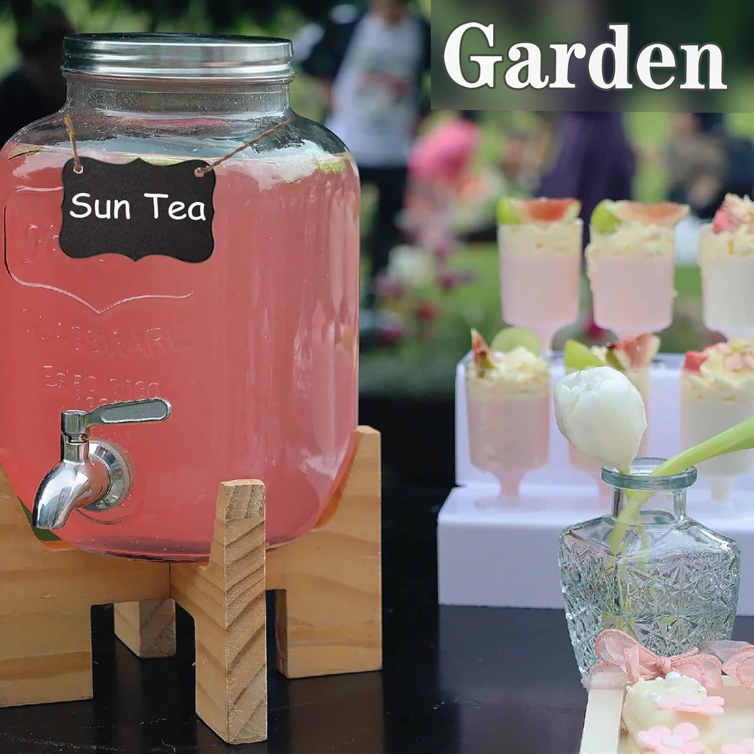 2 Gallon Drink Dispenser with 18/8 Stainless Steel Spigot, Sun Tea Glass Mason Jar for Outside, Iced Lemonade Beverage Dispenser with Ice Core, Large Water Juice Jug, Punch Dispenser for Parties - Image 3