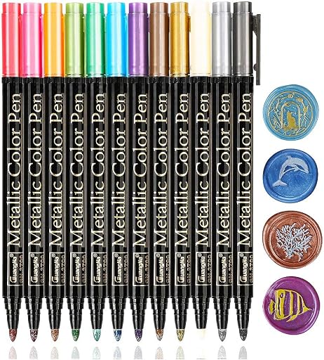 Wax Seal Pen Kit, ANBOSE 12PCS Metallic Marker Color Pen for Decorating Wax Seal Stamp, Premium Wax Seal Pen Set for Wedding Wax Envelope Seal, Fit All Wax Seal Beads or Wax Seal Sticks
