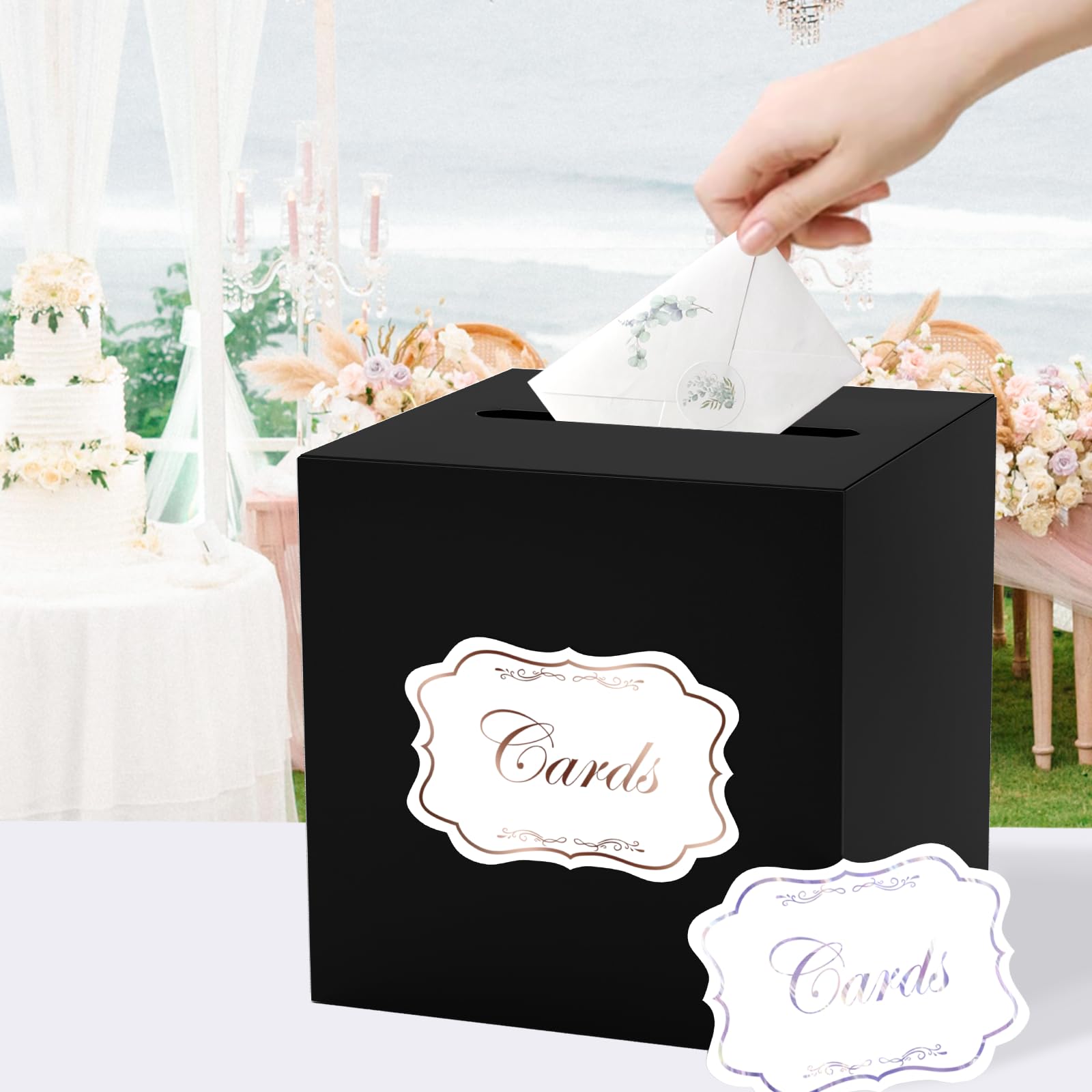 WNINK Transparente Geschenkkarten-Box – Blaue & Goldene Kartenbox, 22 X 22 X 22 Cm, Für Partys