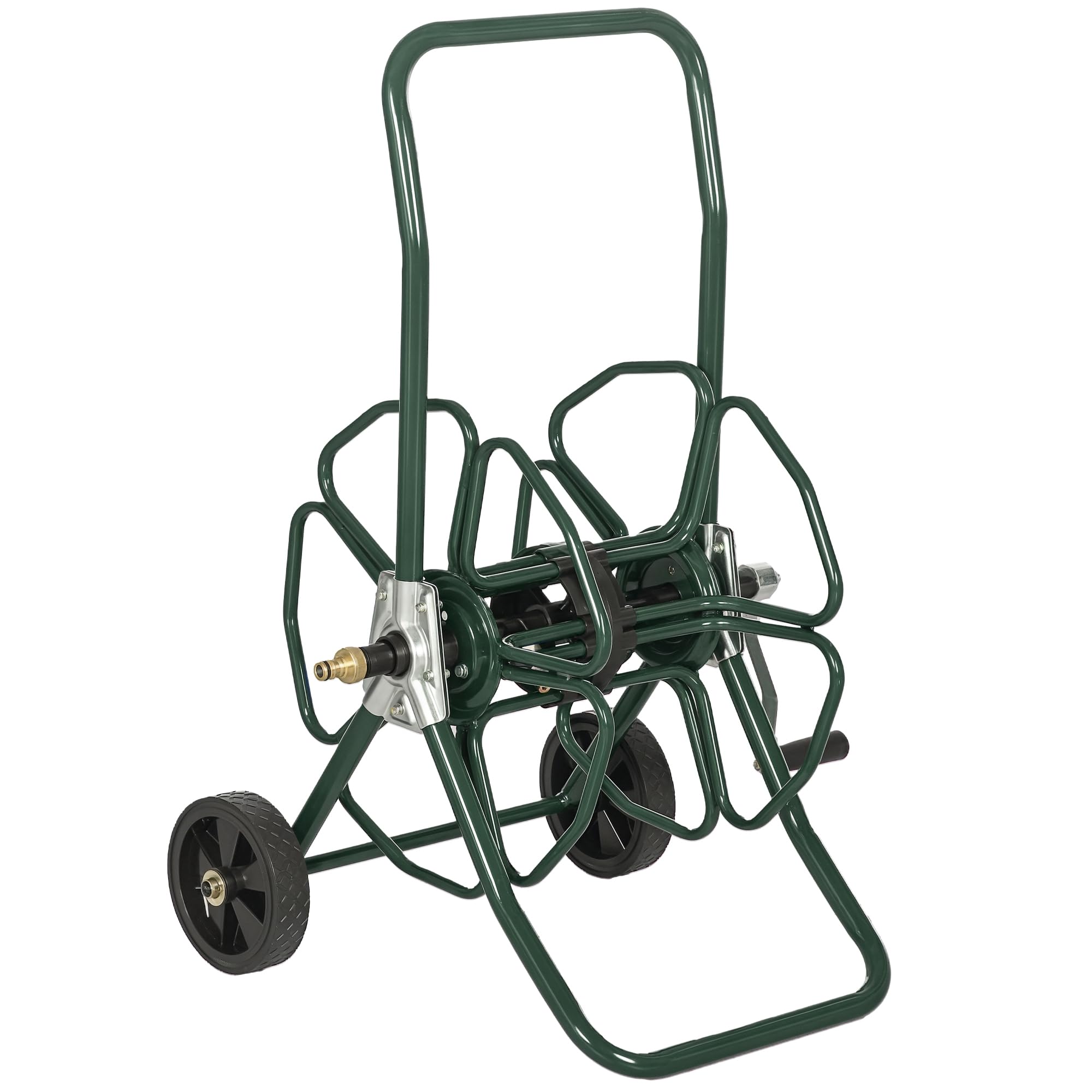 Outsunny Dévidoir de tuyau d'arrosage sur roues 30 m Ø16 mm Métal Vert | Dévidoir Chariot, Enrouleur Tuyau d'Arrosage, Poignée Antidérapante