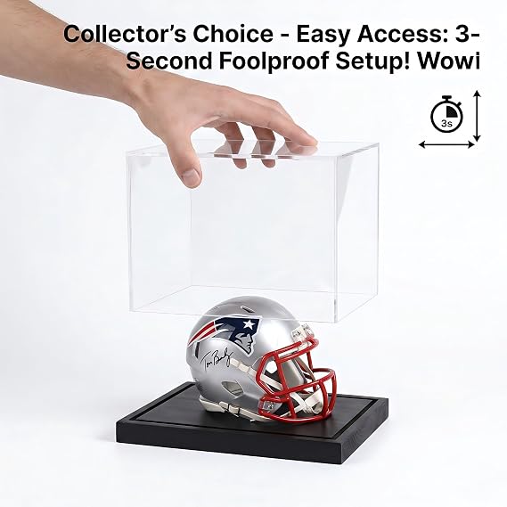 Premium Mini Helmet Display Case with Solid Wood Base UV Protection Acrylic Showcase for Mini Helmets & Racing Memorabilia Display Box (Black)