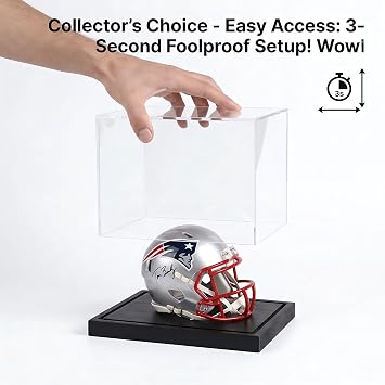 Premium Mini Helmet Display Case with Solid Wood Base UV Protection Acrylic Showcase for Mini Helmets & Racing Memorabilia Display Box (Black)
