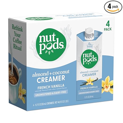nutpods French Vanilla Creamer - Unsweetened Non Dairy Made from Almonds and Coconuts - Keto Creamer, Whole30, Gluten Free, Non-GMO, Vegan, Sugar Free, Kosher (4-Pack)