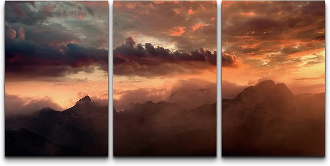 Amazon.com: wall26 Canvas Print Wall Art Set Orange Sunset Over Cloudy ...