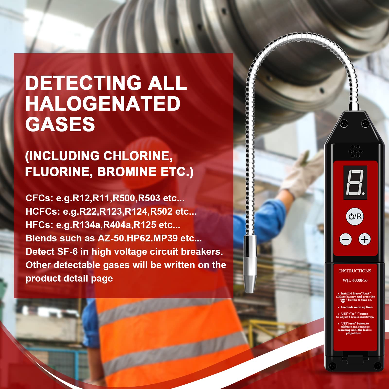 Kältemittel Lecksuchgerät, WJL-6000 PRO Halogen Detektor Lecksuchgerät Freon-Gaslecktester HVAC-Klimaanlage R22 R410A R134A R1234YF FCKW HFCKW HFKW-Anzeige Freon-Sniffer