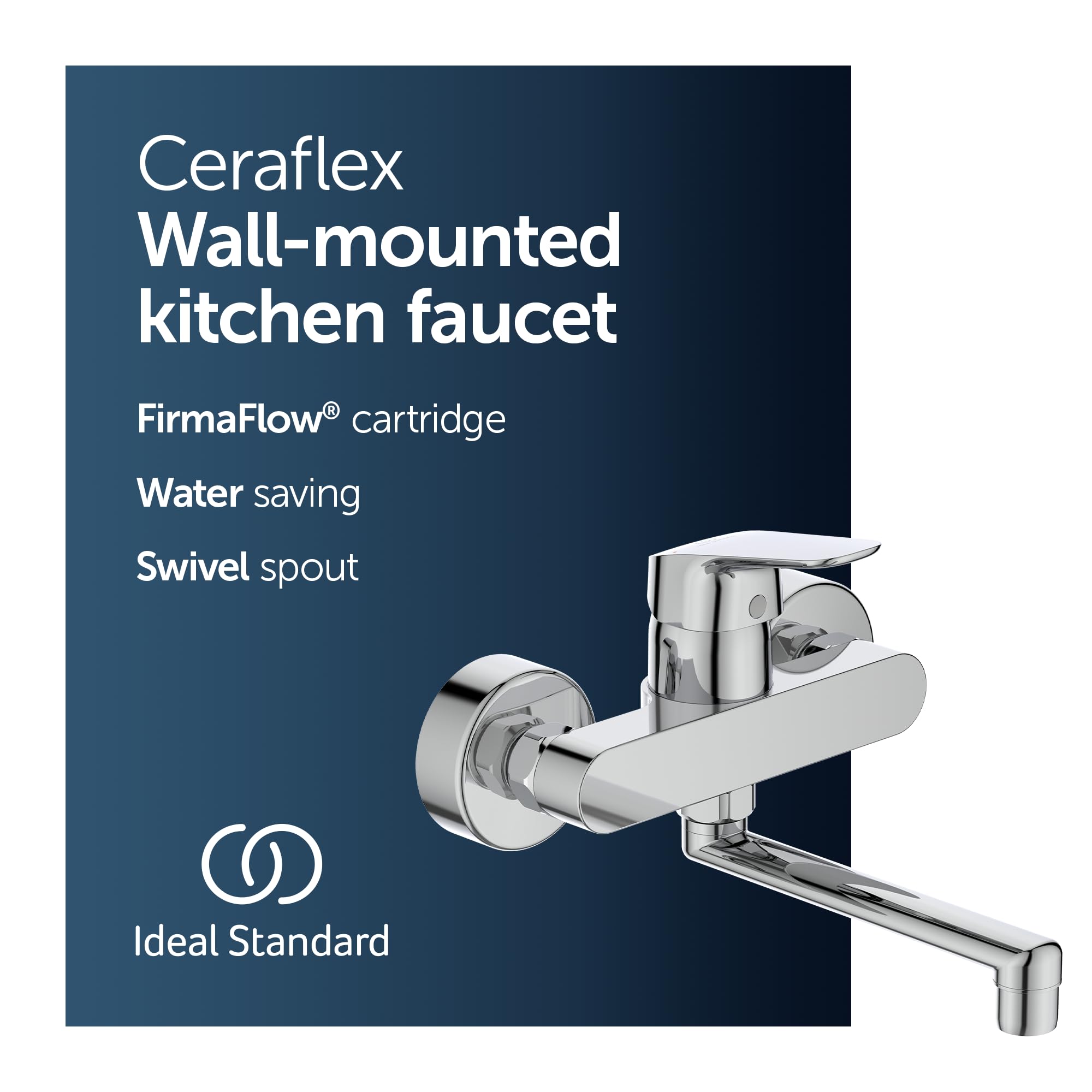 Ideal Standard Armatura/armatura kuchenna Ceraflex wysięg 200 mm | do montażu na ścianie, wychylny wylot rury, przyłącza S regulowane | średnica 38 mm, zakres obrotu 100 stopni, powierzchnia: chrom