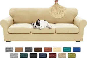XINEAGE 2025 New 4 Pieces Extra Large Couch Covers for 3 Cushion Sofa Super Stretch Sofa Cover for 3 Large Seat Cushion Universal Fitted Slip Cover for Living Room (Beige), 91"-110"(3 Cushions)