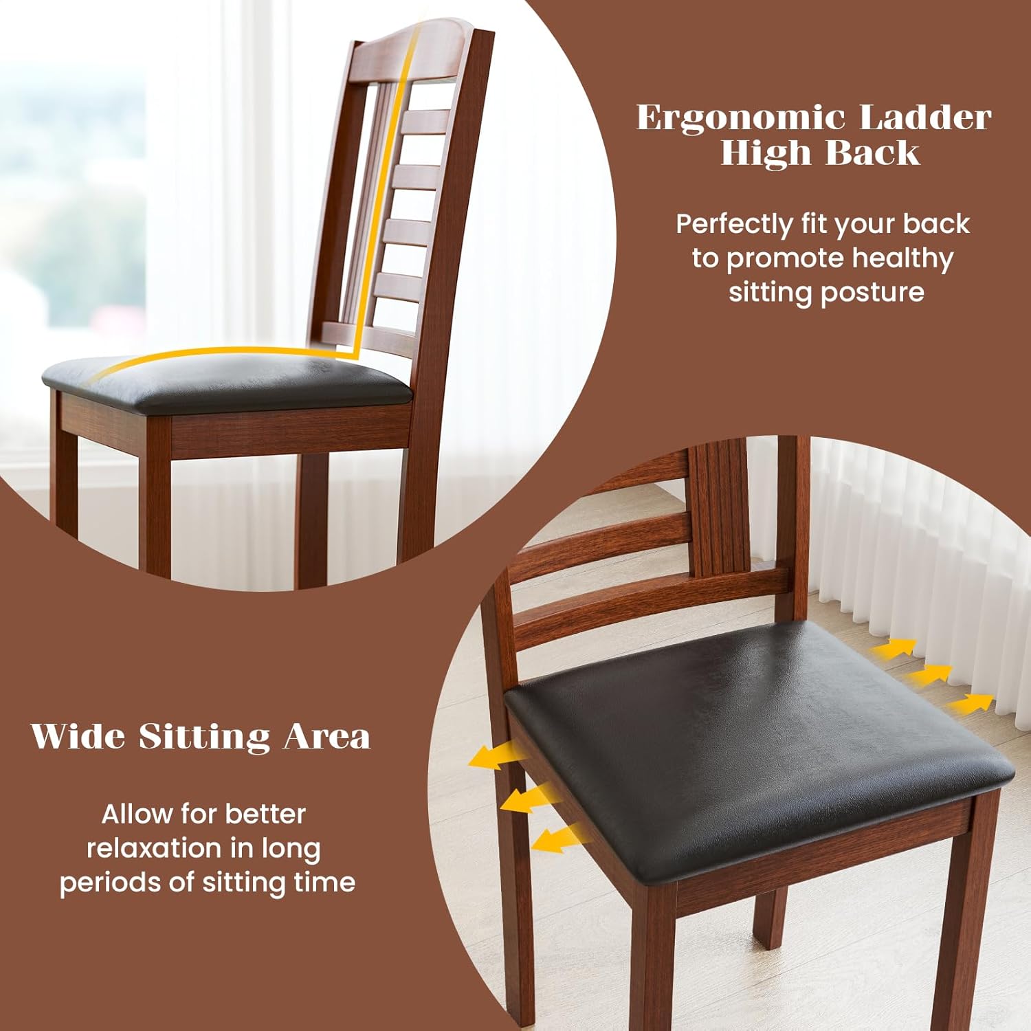 GOFLAME Wooden Dining Chairs Set of 4, Upholstered Kitchen Side Chairs with Faux Leather Padded Seat & Rubber Wood Frame, Mid-Century Dinette Chairs for Dining Room, Restaurant