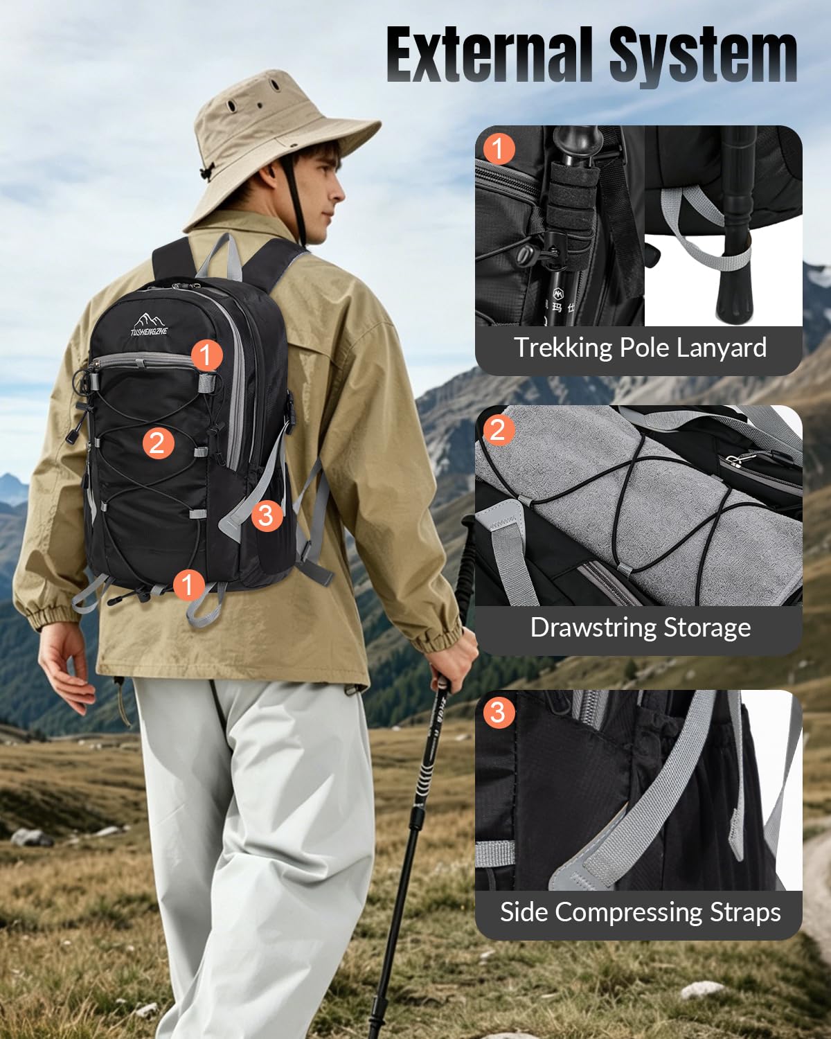 Petit sac à dos de randonnée avec panneau arrière en EVA pour homme et femme, sac à dos de voyage imperméable de 18 L, sac à dos de randonnée léger rembourré avec sangle de poitrine pour le