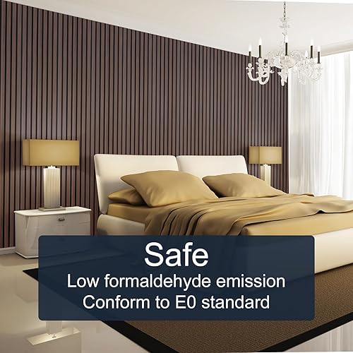 Miniatura 5 de NeatiEase Paneles de madera para pared, 4 piezas de 96 x 12.6 pulgadas, paneles de pared de listones de madera insonorizados para decoración de