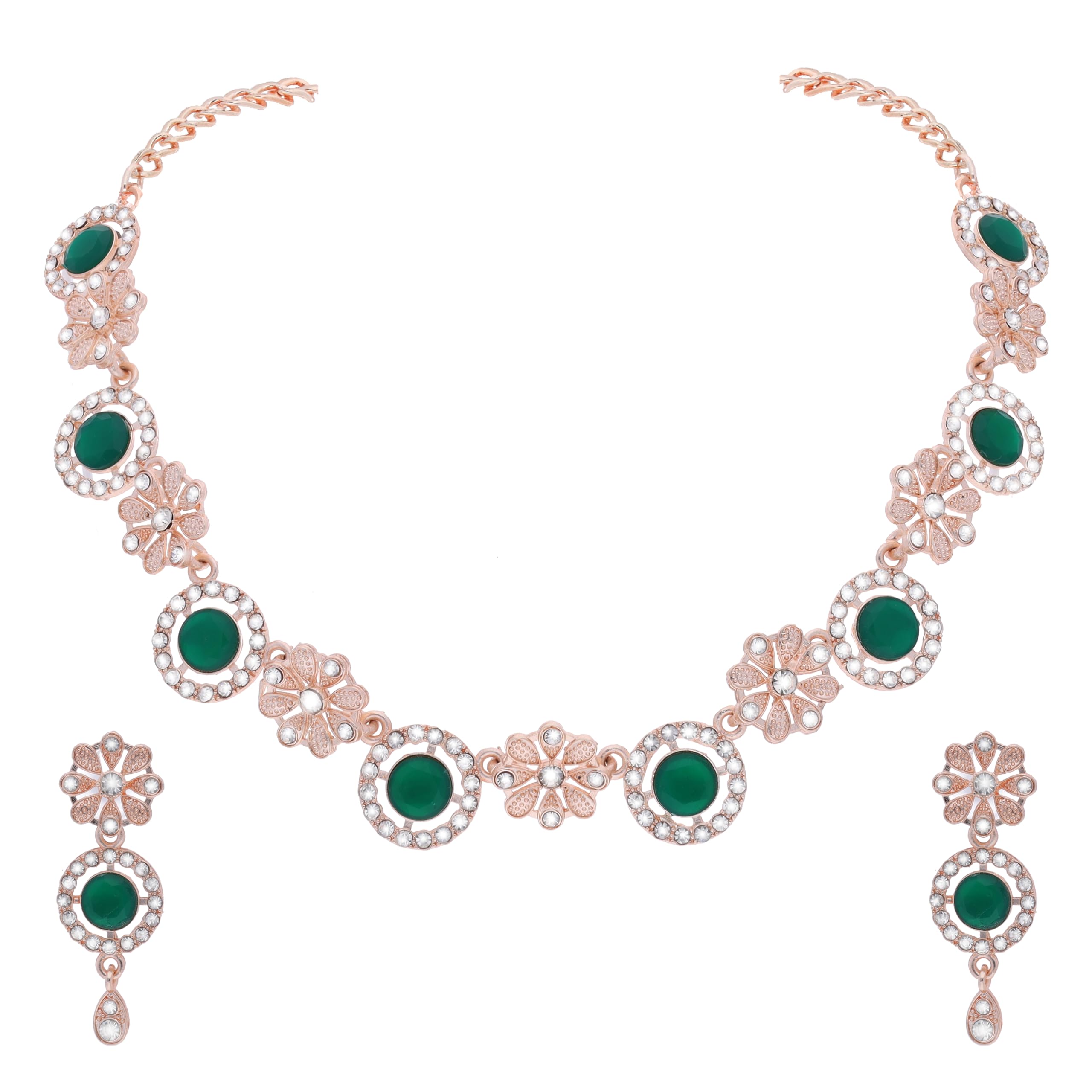 Brado Jewellery Rose Gold-Plated Artificial Stone Studded Necklace Jewellery set with 1 Pair of Earring (RG - Green) (B0CHY4V6RT) Amazon Price History, Amazon Price Tracker