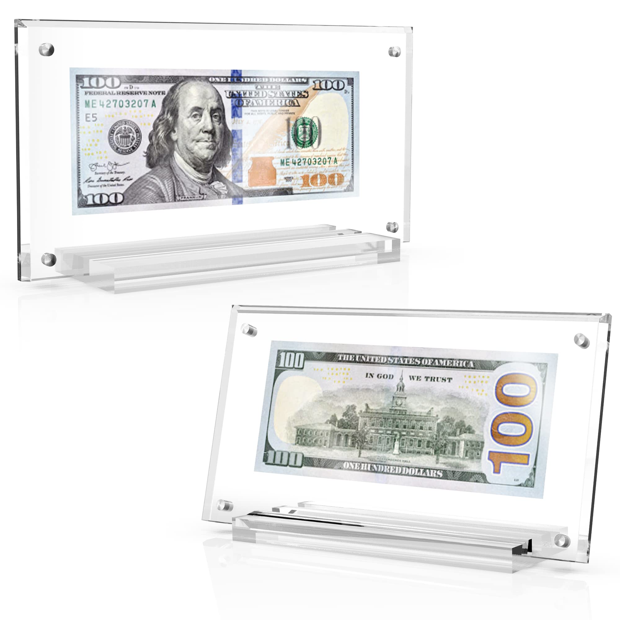 Acrylic Dollar Bill Frame,Bill Currency Display Holder Clear Paper Money Holders for Collectors Ticket Protector Display Case,7.8 x 4.1inch, 2PCS