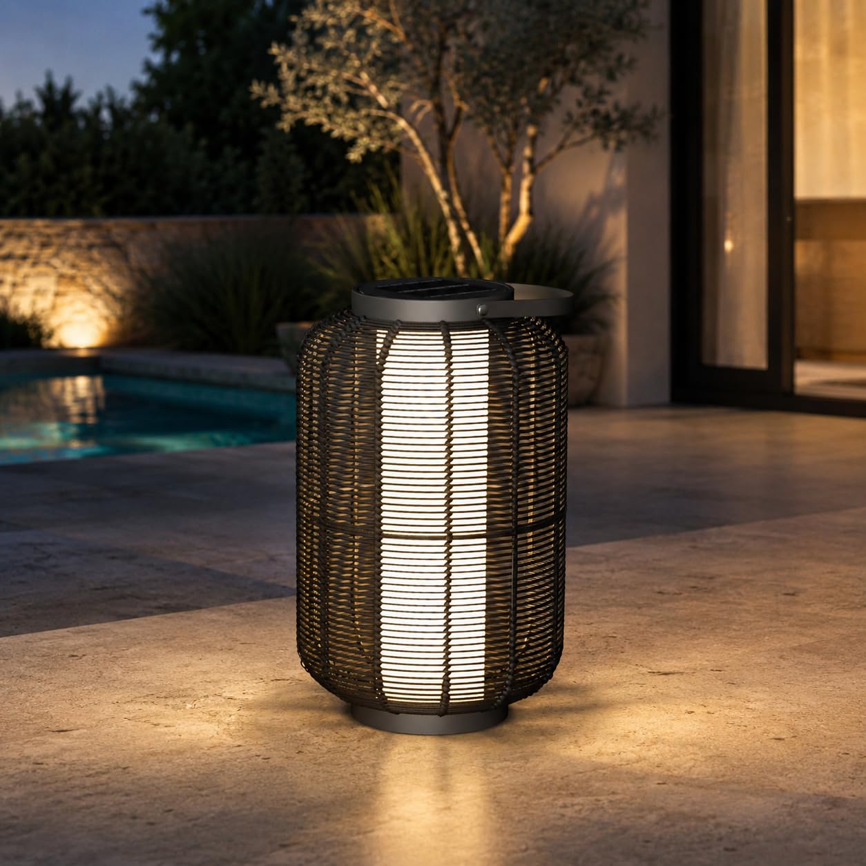 Solar Yard 1-Piece Outdoor Floor Lamp, Solar Water-Resistant Boho Lantern Lights for Outside Hanging Table Lanterns Decoration for Garden, Patio, Porch, Trees, Pathway, Cylinder Black