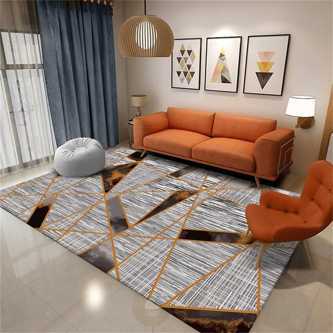 Déco chambre ado fille avec un grand tapis gris résistant 140x200