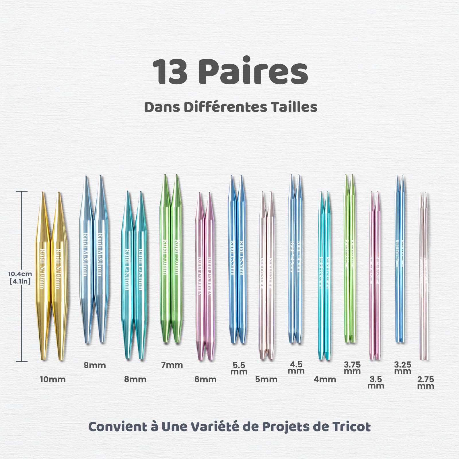 RUIDI Kit d'Aiguilles à Tricoter, Aiguilles Circulaires Interchangeables en Aluminium Léger avec Étui et Accessoires, 13 Paires d'Aiguilles Circulaires Tricot(10cm), tailles 2,75mm à 10mm
