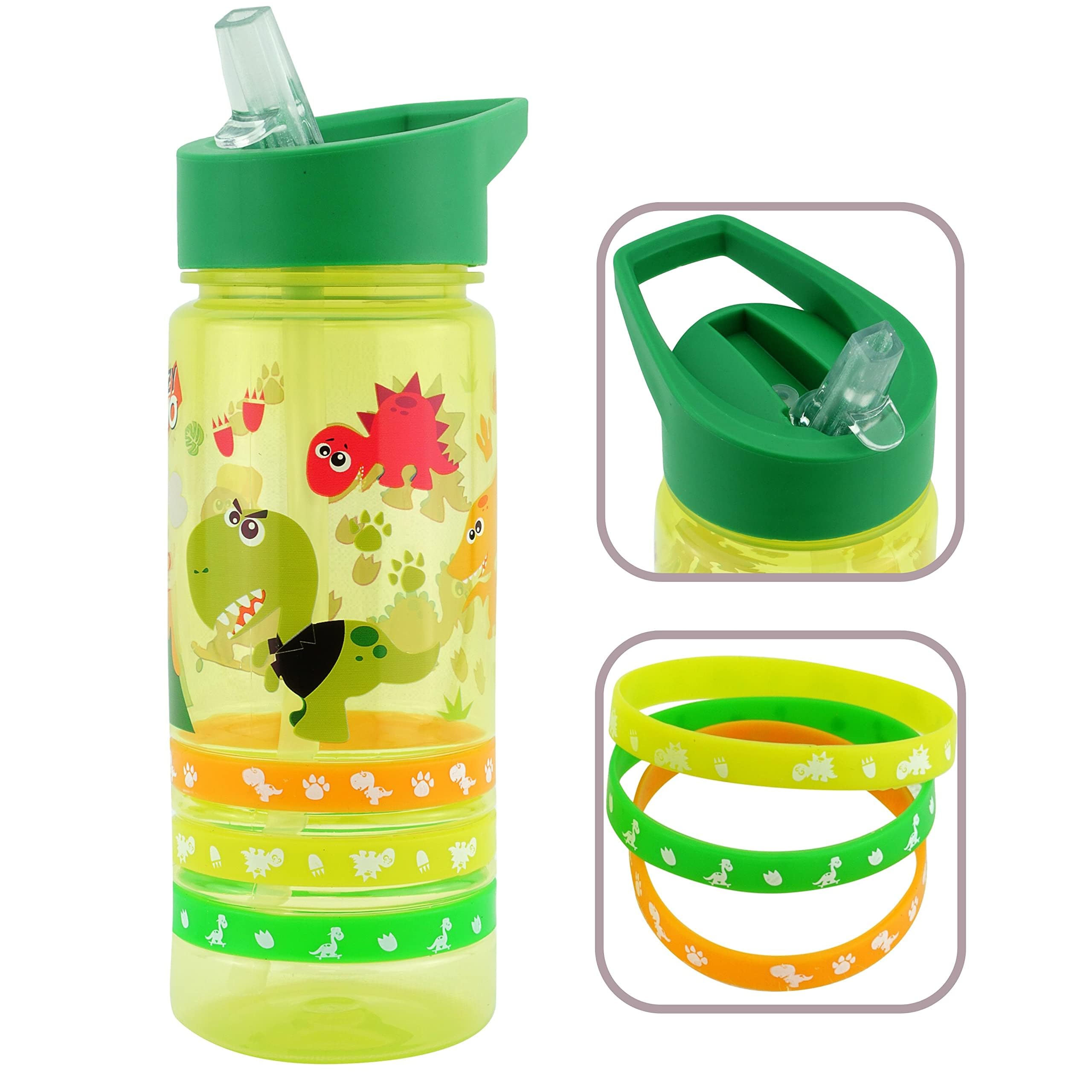 HOVUK Crazy Dino Water Bottle for Kids – 500ml Straw Sipper Kids Drink Bottle BPA-Free, Leak-Proof, Flip-Top Straw Lid Bottle for Kids, School Picnic 3+Years