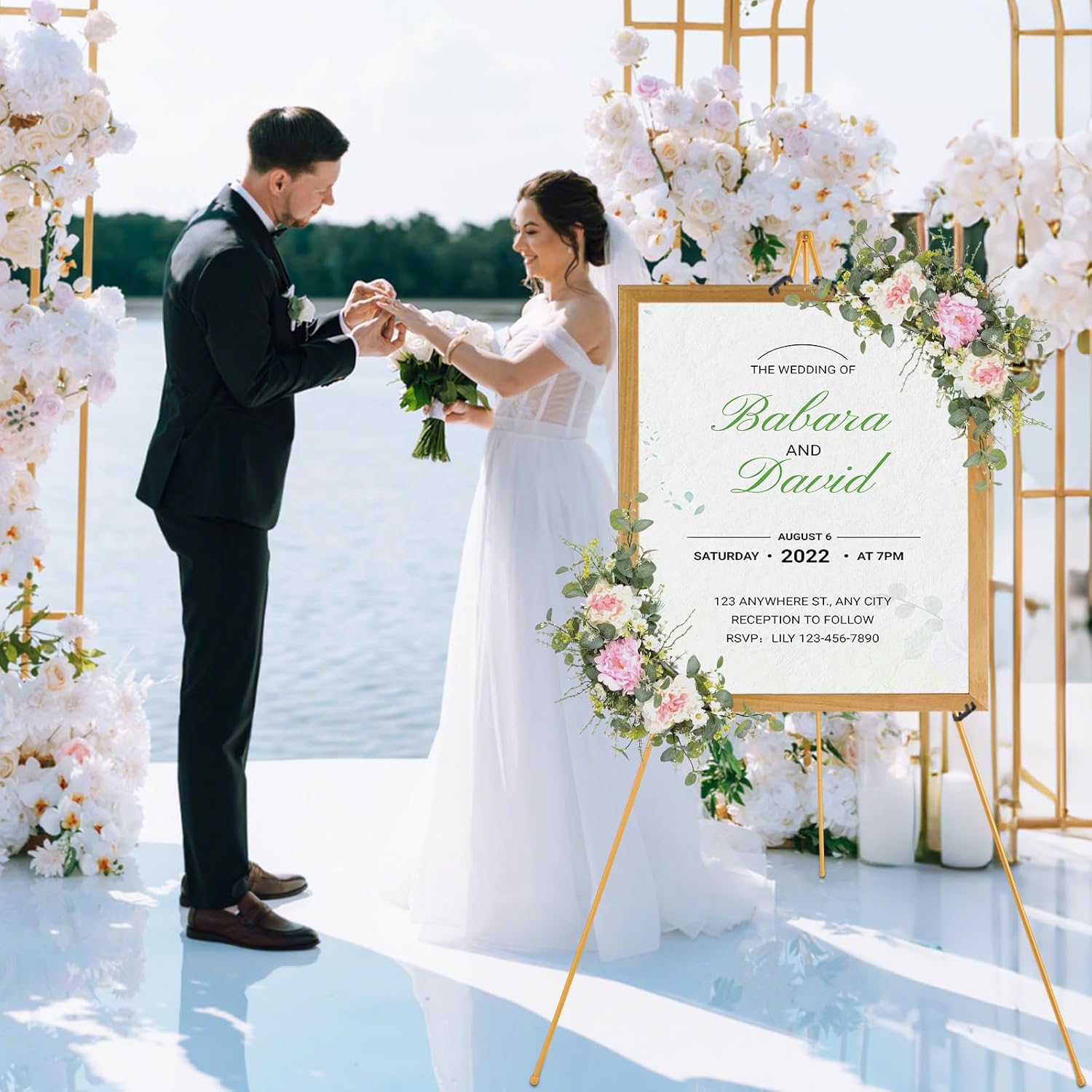 3 Pack Easel Stand for Wedding Sign & Poster 63" Foldable and Adjustable Floor Metal Easels for Display Painting Arts,with Portable Bag,Gold