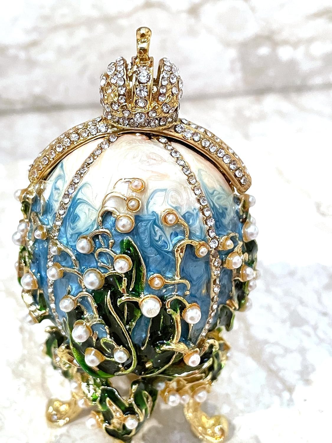 Handmade Designer Faberge Eggs Collection Gold Photo Frame Imperial Russian Egg Faberge Ornaments Men Graduation Son Inlaw Birthday Gift Ideas for him 260 Austrian Crystals (Ocean Faberge Egg)