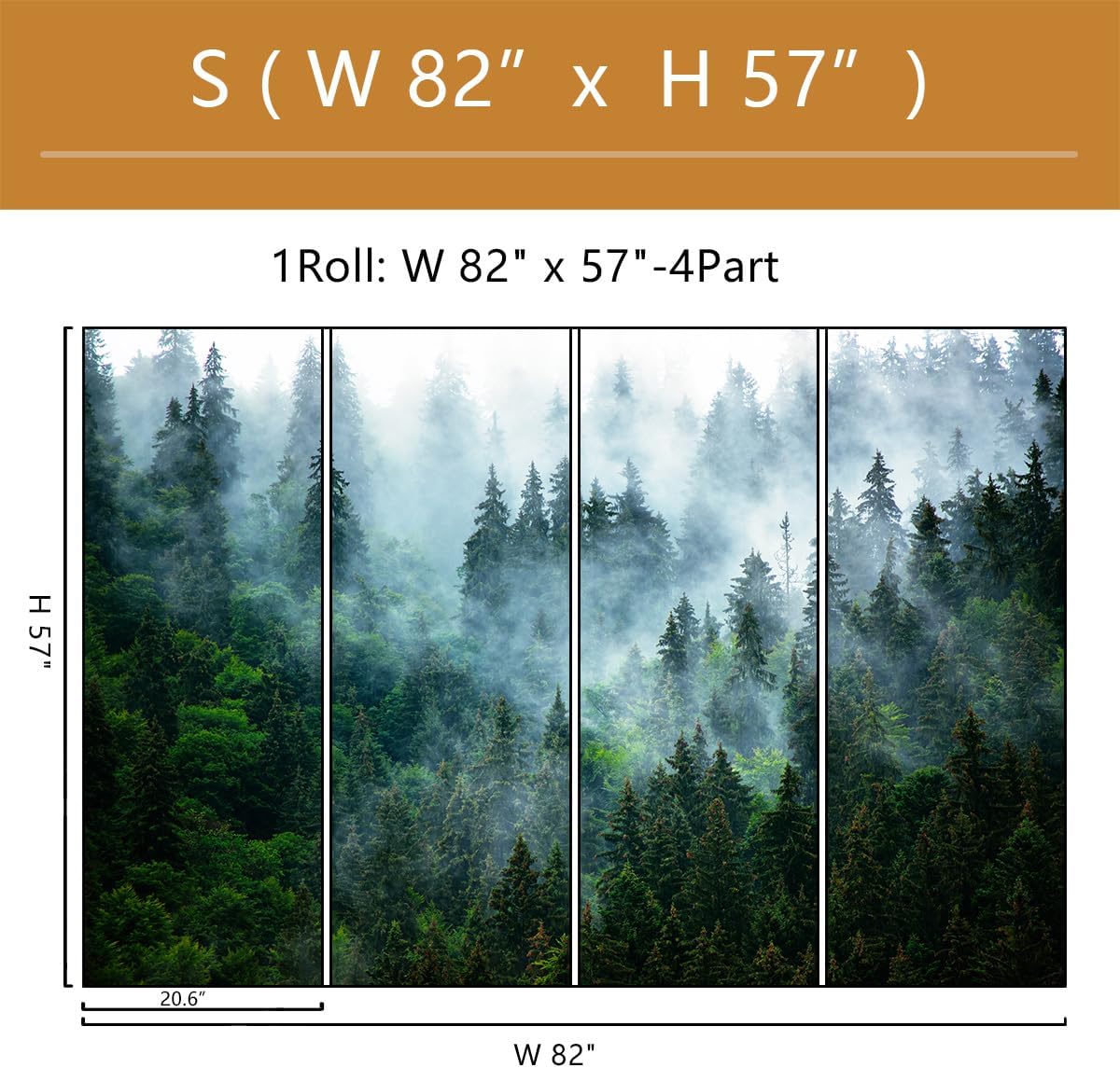 Misty Forest Wallpaper Peel and Stick Foggy Forest Self Adhesive Mural for Living Room Bedroom 82"x57"