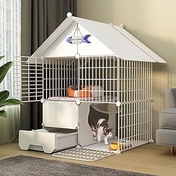 Indoor Cat Cage with Litter Box, Large 2/3-Tier Cat Kennels, Cat Cage Corner, Indoor DIY Cat Playpen for Small Animal, Kitten Crate, Cat Enclosure Exercise Place Ideal fo75x49x109cm
