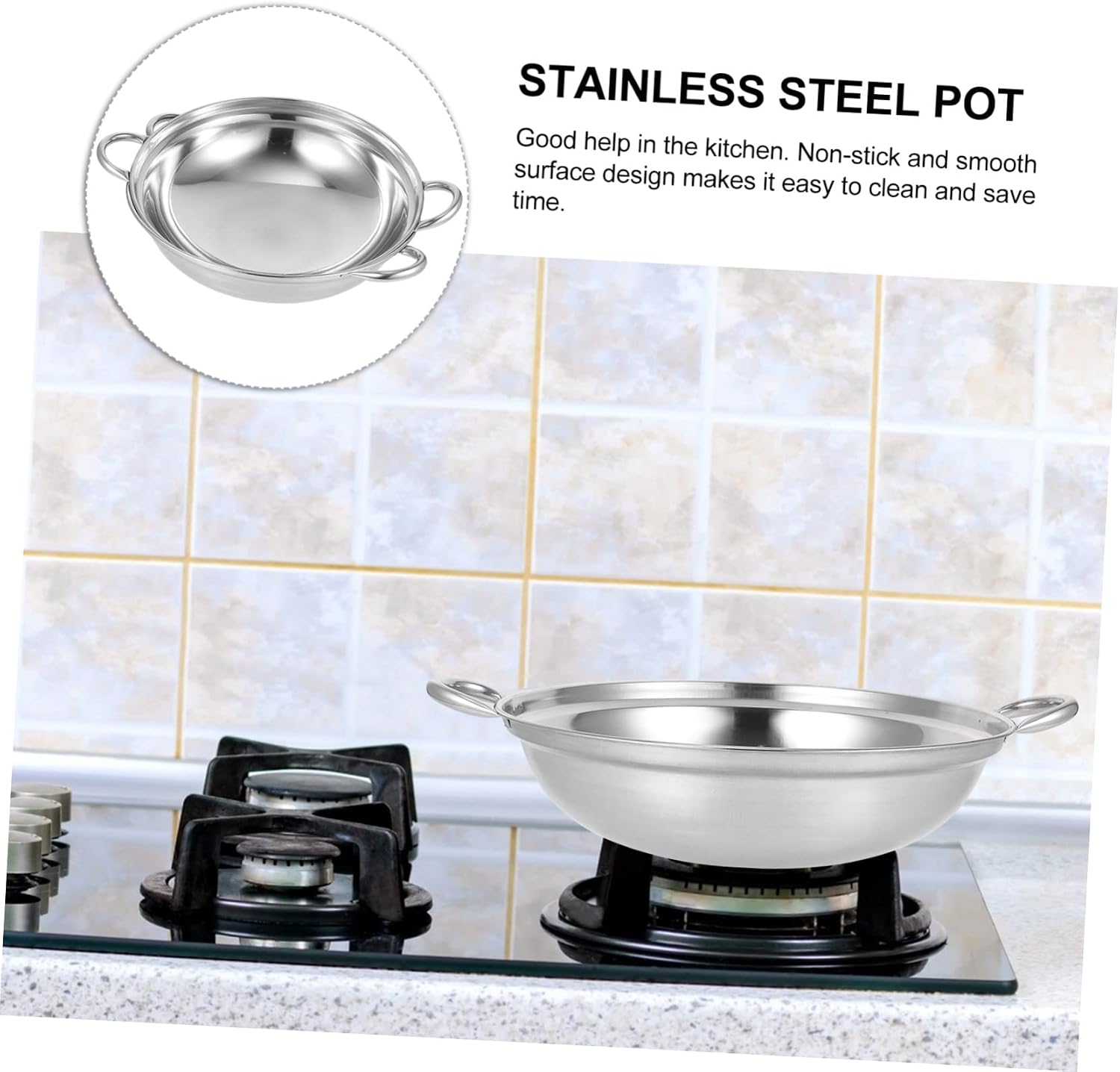 2pcs Stainless Steel Household Cooking Pot Hot Pot with Double Handles Energy-saving Kitchen Cookware for Home and Restaurant Use