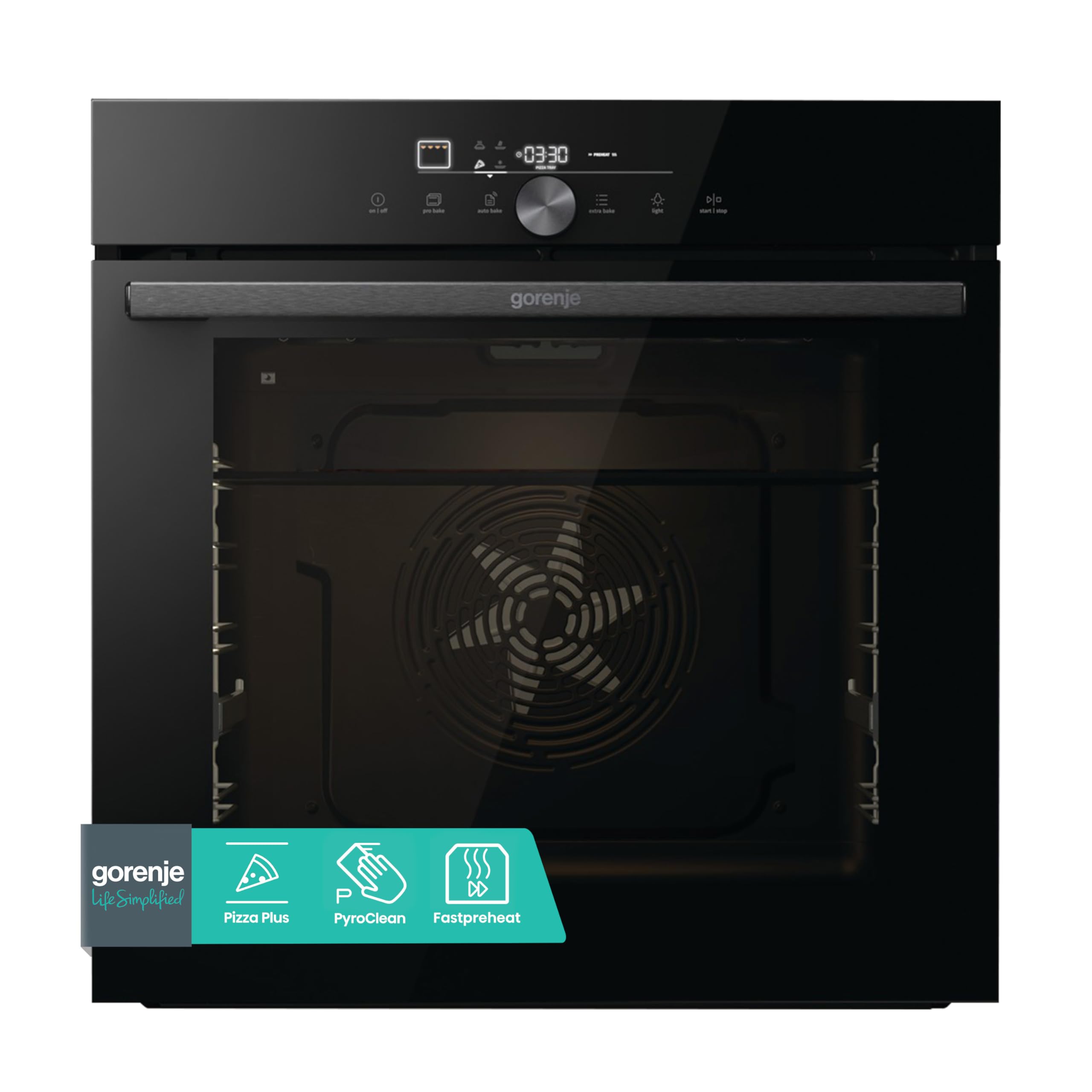 Gorenje OptiBake GO66E Einbau-Backofen 77L PizzaPlus Pizzamode 350°C PyroClean Heißluft AirFry PerfectGrill schwarz