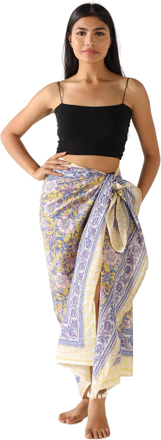 100% Cotton Sarong Cover Up for Women Indian Block Print Beach Wrap Skirt Long Boho Swimsuit Bikini Pareo (73” x 43”) - Image 2