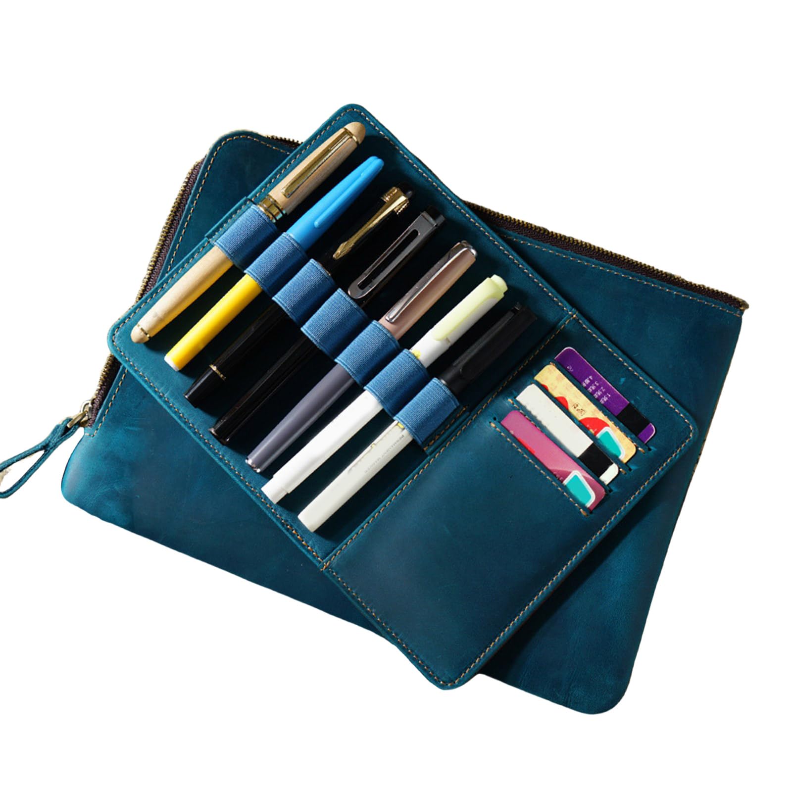 Portapenne con multi scomparti e tasca porta carte, Pan blue
