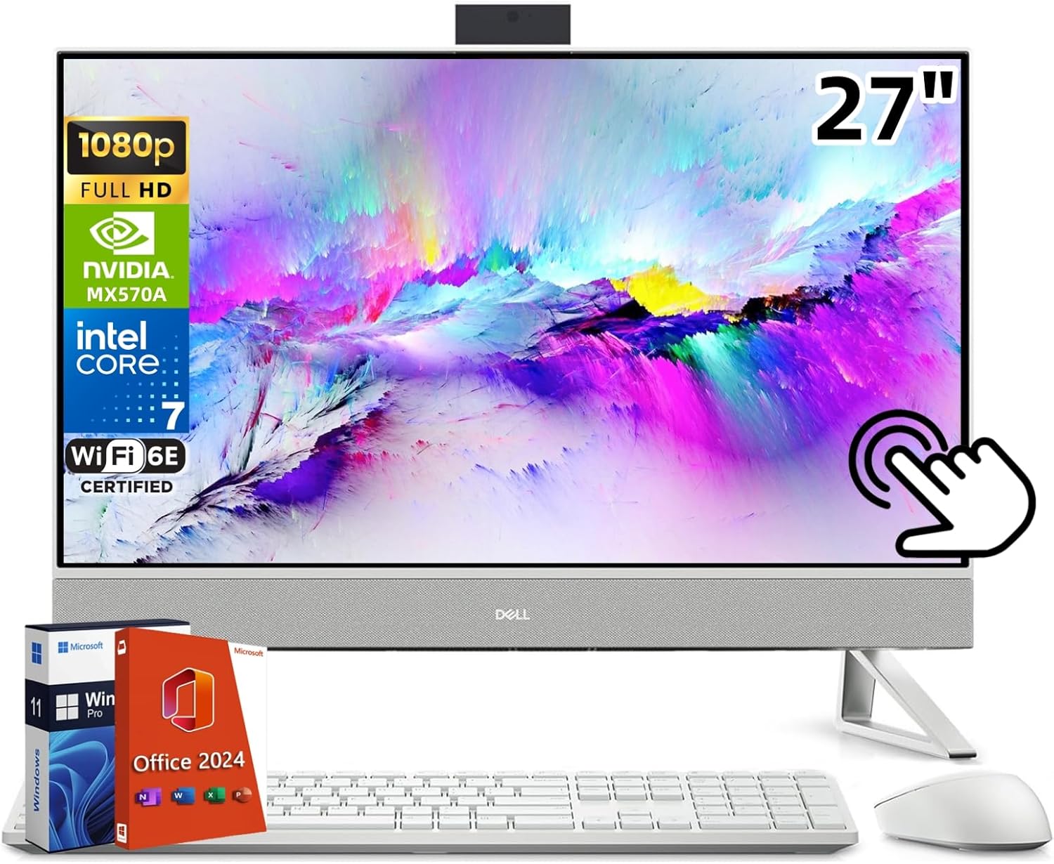 Dell Inspiron 7730 27″ Touchscreen All in One Desktop Computer, Intel 10-Core 7 150U, NVIDIA GeForce MX570A, 32 GB RAM, 1 TB SSD, Wi-Fi 6E, Win 11 Pro, Office 2024 Pro Lifetime, Wireless KB and Mouse