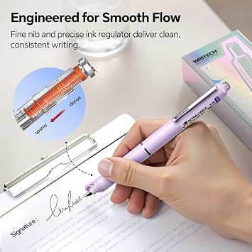 WRITECH Fountain Pen Fine Nib: Retractable Black Ink Clictek Gift Set | Premium Gift Box Includes 10 Cartridges Perfect for Graduation Anniversary Birthday Smooth Writing Calligraphy Note-taking
