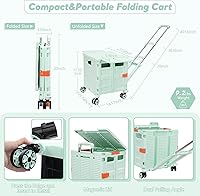 Vista 193 de FELICON SELORSS - Carrito plegable portátil con ruedas para subir escaleras y ruedas giratorias de 360°, mango telescópico, caja de plástico