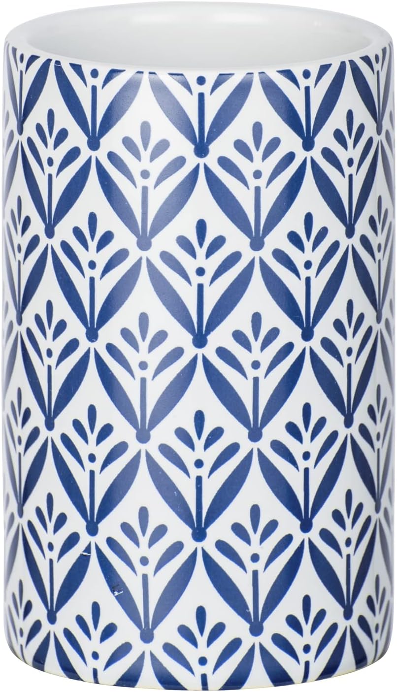 WENKO Vaso para cepillos de dientes Lorca azul cerámica - Soporte para cepillos de dientes, para cepillos y pasta de dientes, Cerámica, 6.5 x 11 x 6.5 cm, Azul