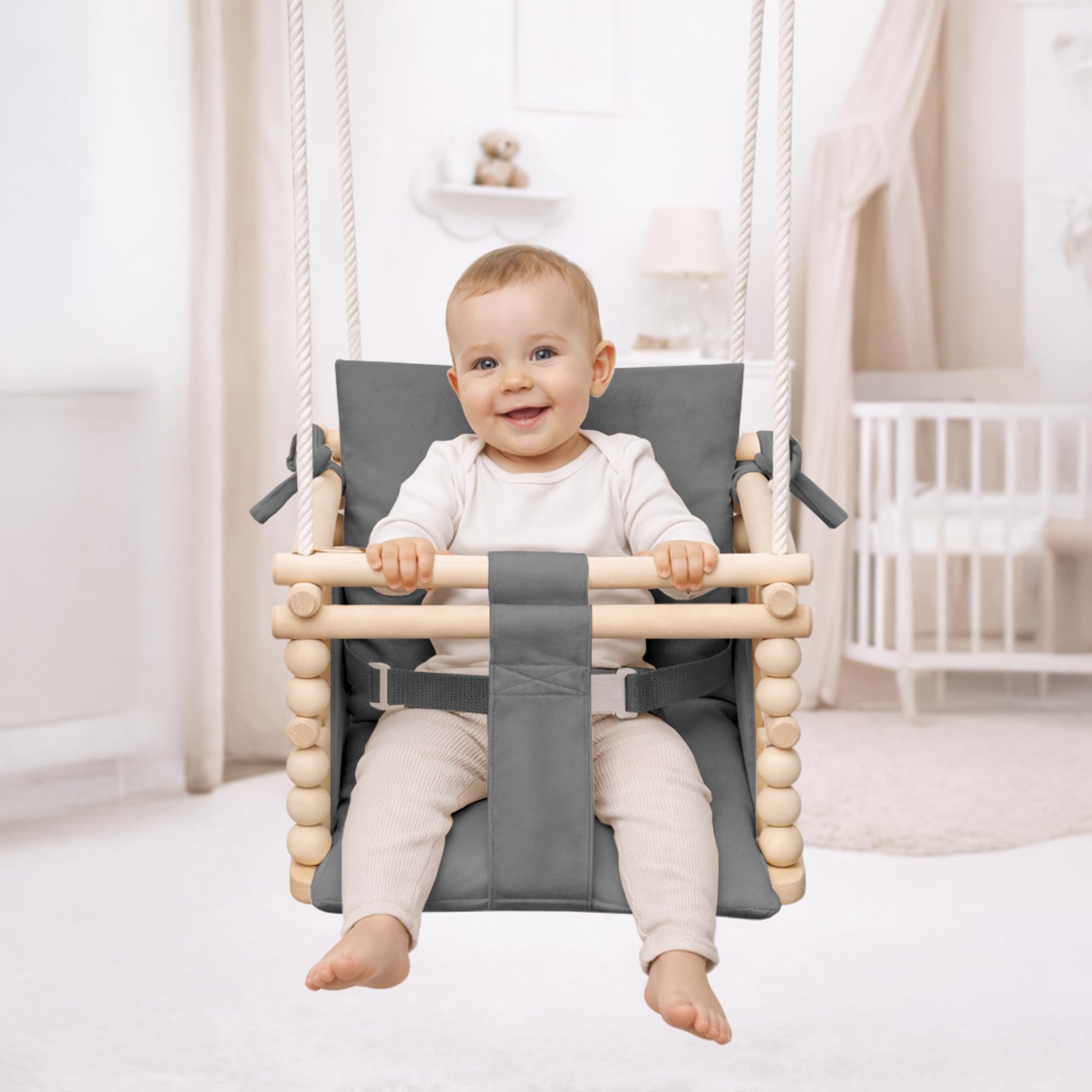 MAMOI® Babyschaukel, Schaukel Indoor, Holzschaukel für Baby und Kinder, Kinderschaukel, Schaukeln aus Holz, Kleinkinderschaukel für kinderzimmer und türrahmen, 3 in 1