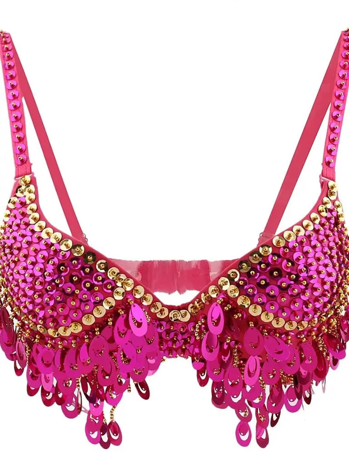 LIUHLFSR Sparkly Women Sequin Beaded Bra Top Sexy Tassel Crop For Festivals Raves Dance ClubWear Belly Outfit for Dancing Carnival Party(Red)