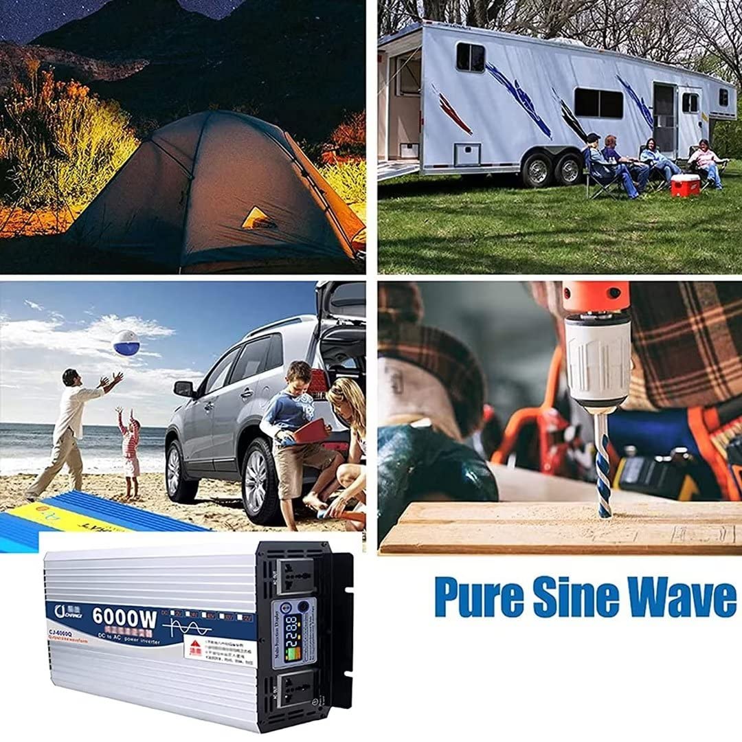 Inversor automático de Onda sinusoidal Pura 5000w 6000w 7000w 8000w convertidor de tensión DC 12v / 24v / 48v / 60v a AC 220V - convertidor inversor con Enchufe y Puerto USB (7000w, 60v - 220v)