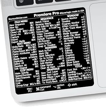 Synerlogic 2pcs for Adobe Premiere Pro Quick Reference Keyboard Shortcut Sticker for Any MacBook or Windows PC Black