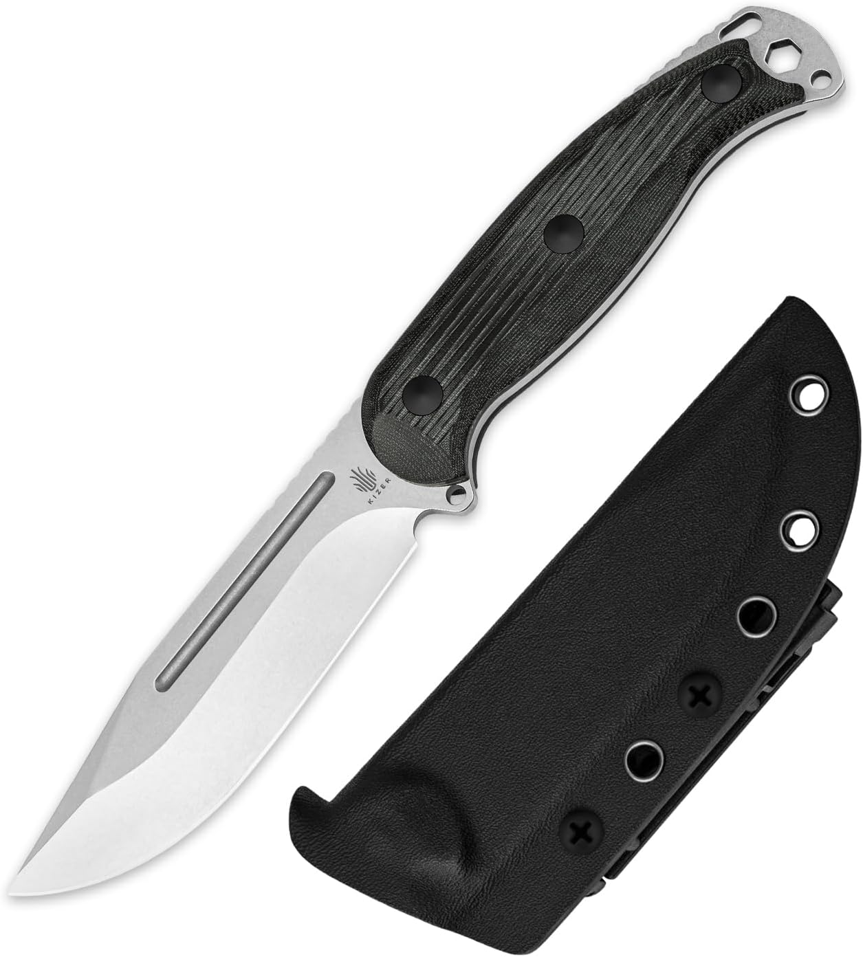 Kizer Ursa Major Fixed Blade Knife, 4.43" Nitro-V Blade Hunting Survival Knife with Ergonomic Black Micarta Handle, Full Tang Camping Knives with Sheath & Hexagon Hole for Outdoor Activities, 1082A3