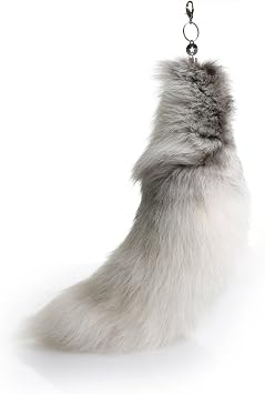 URSFUR 18" Fluffy White Gray Fox Tail Fur Keychain Cosplay Toy Car Bag Charm Tassel Key Chain Ring Hook Alopex Lagopus H