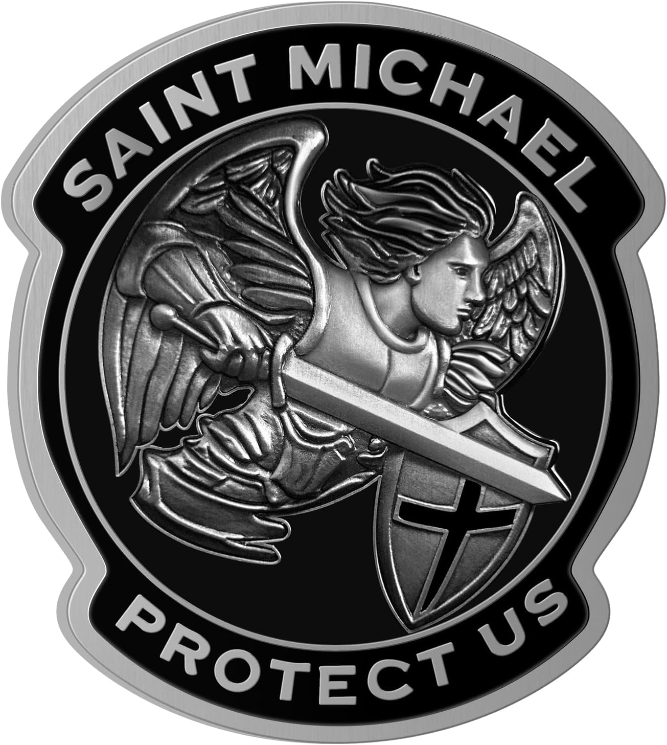 Saint Michael Archangel Car Emblem – Tactical 3D Zinc Alloy Badge with Black or Blue Enamel and 3M Adhesive – San Miguel Arcangel Faith Emblem for Car, Truck, Toolbox (Black)