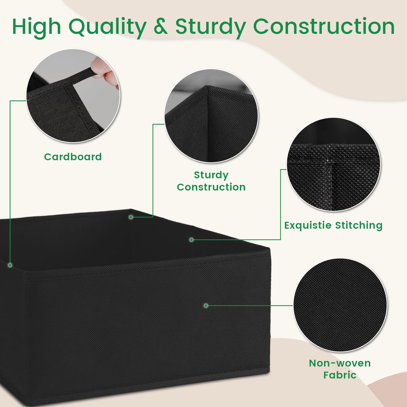 Lot de 16 organiseurs de tiroir pour sous-vêtements – Boîte de rangement pliable en tissu pour vêtements, commodes, séparateurs de tiroir pour vêtements, écharpes (noir)