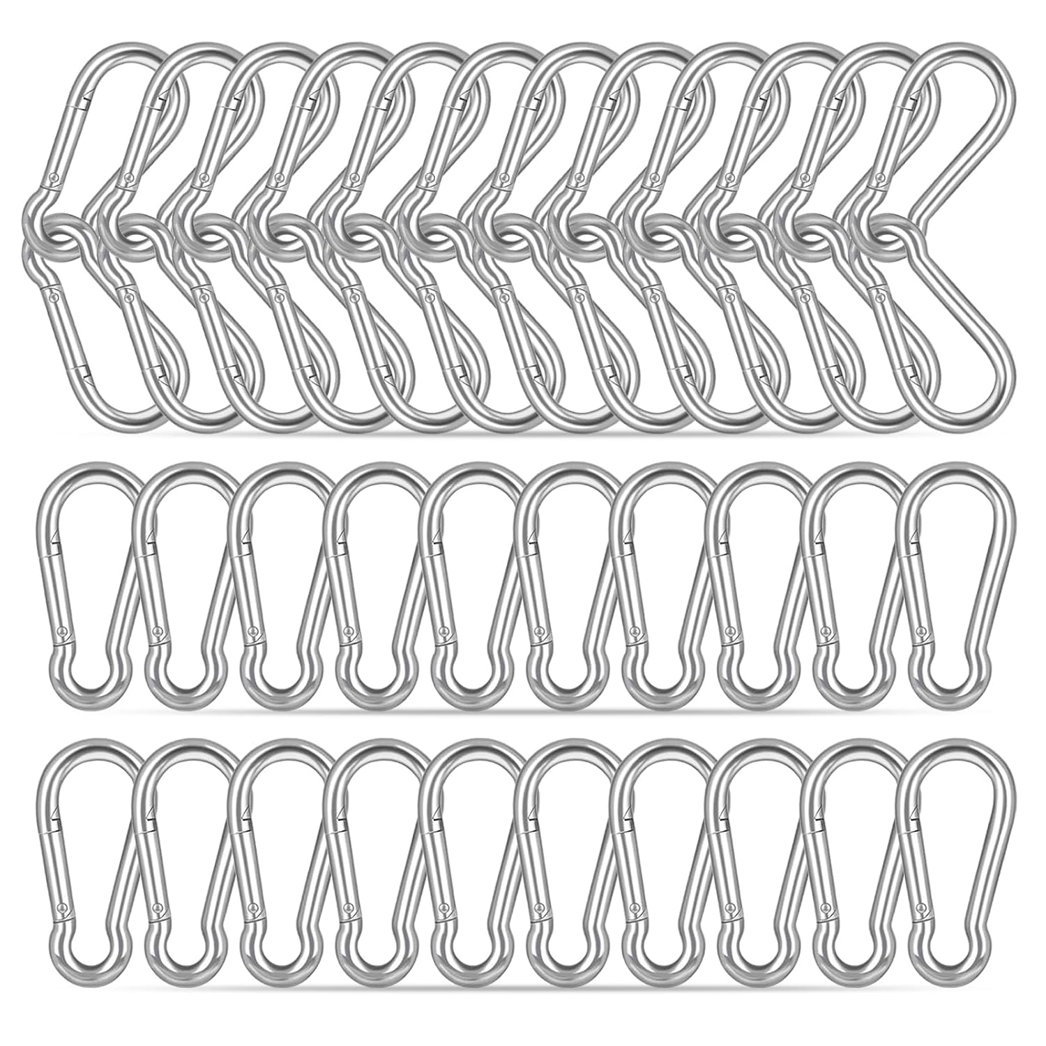 40PCS M8 Heavy Duty Carabiner Clip, 3Inch Snap Hook Quick Link Small Carabiner Clips,Spring Link Buckle for Fishing Camping Hammock Dog Leashes-550LBS Holding Capacity (Silver)