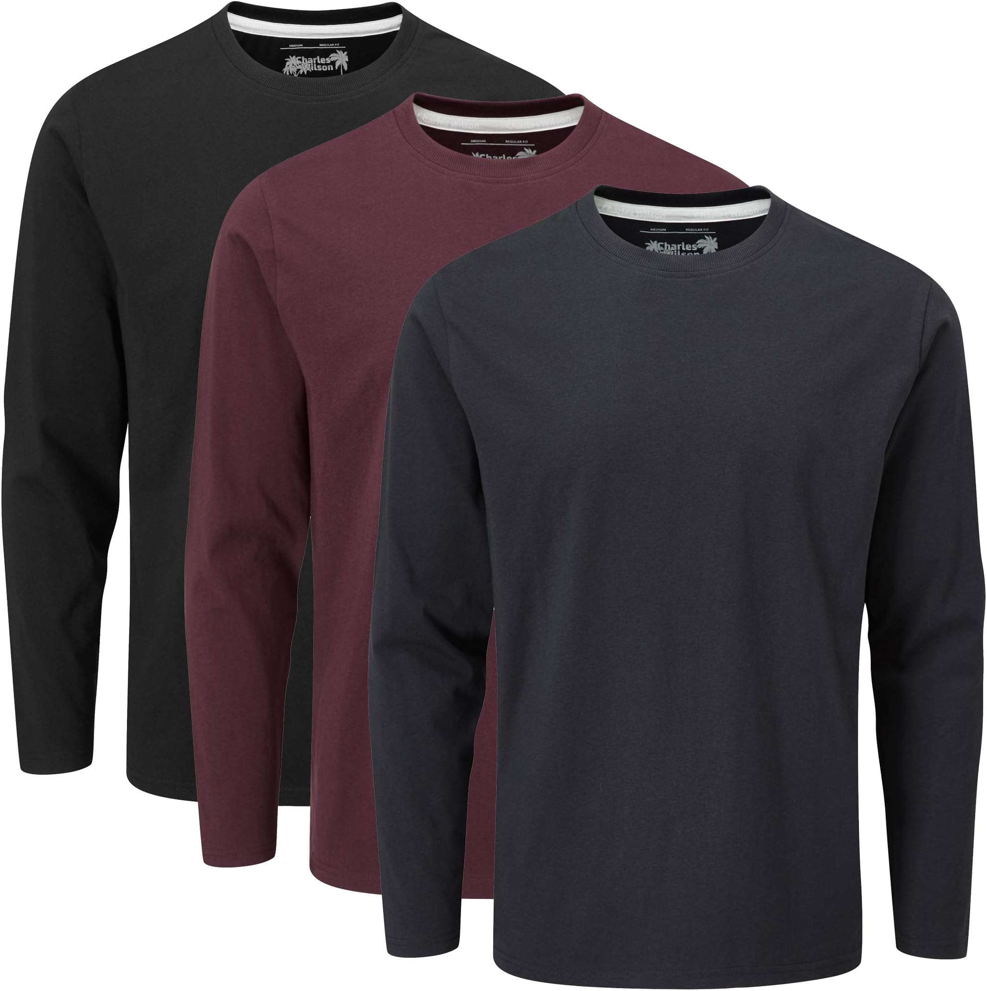 Charles Wilson 3 Pack Long Sleeved Plain Crew Neck T-Shirt