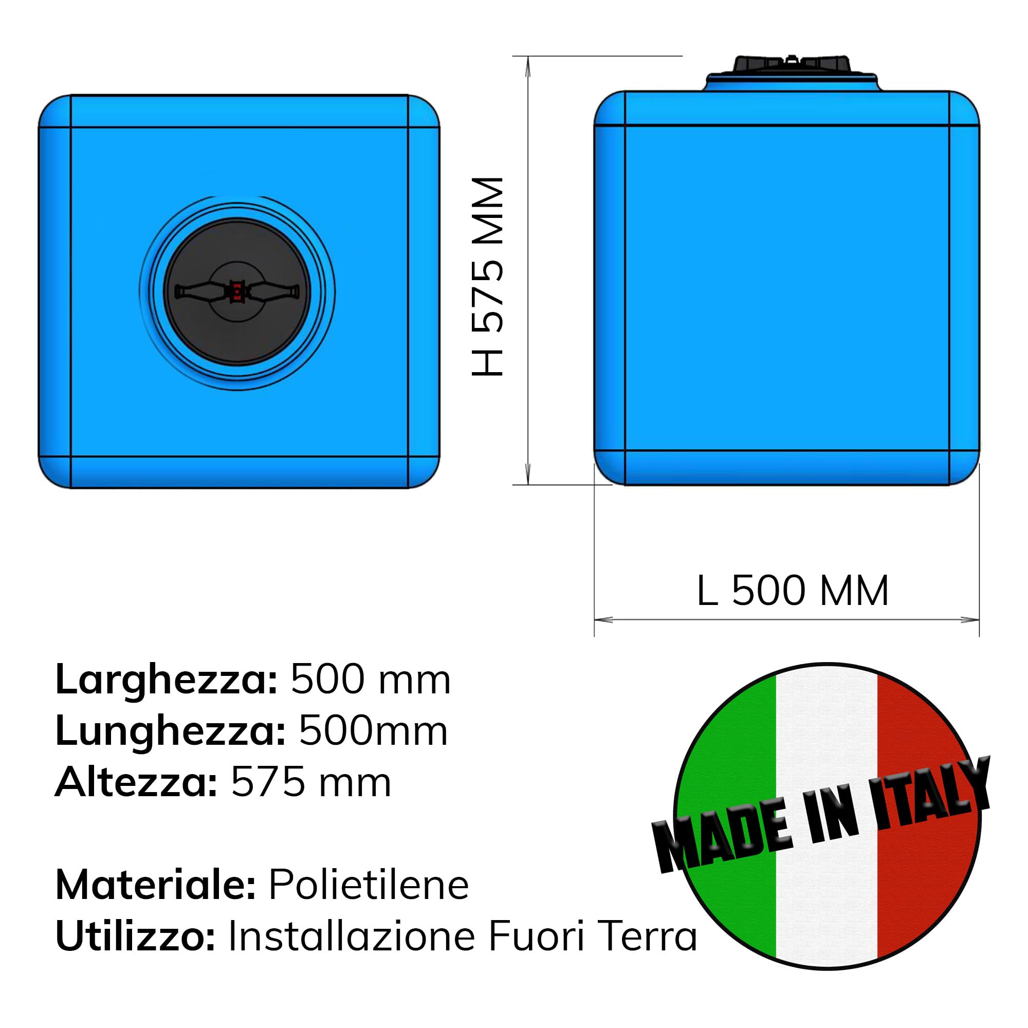ESTO Serbatoio Acqua Potabile 100L - 200L - 300L - 500 L Polietilene Per Raccolta Acqua, Cisterna Esterno Blu, con Pompa e Press Control Pressostato (Solo Serbatoio, 100 Litri)