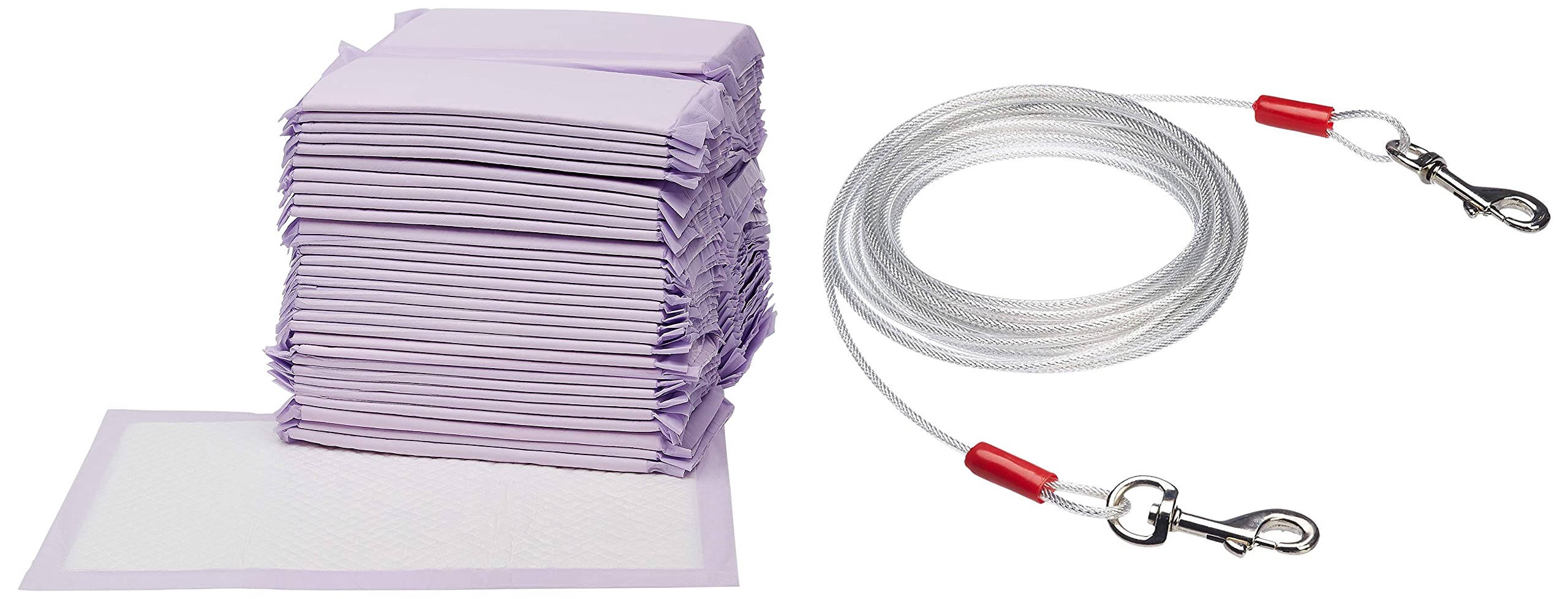 AmazonBasics Tie-Out Cable/Leash for Dogs up to 41 Kg, 25 Feet & AmazonBasics Cat Litter Pads, Lemon Scent, 40 Count Combo