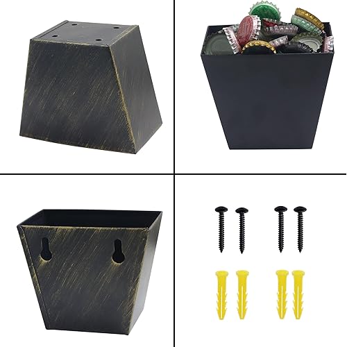 Miniatura 4 de Colector de tapa de cerveza de bronce Montado en la pared Cubo de tapa de botella negro antiguo