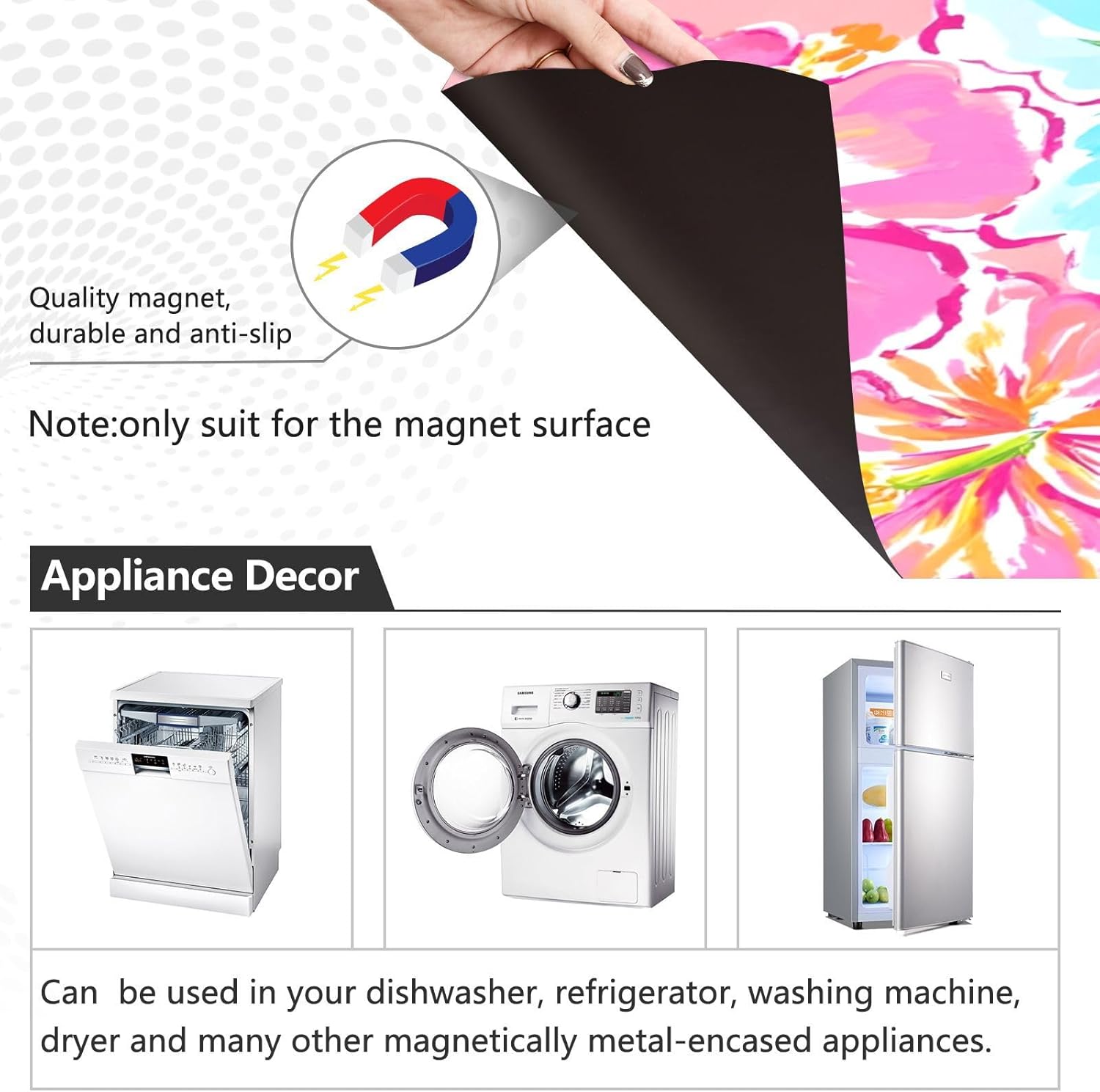 Dishwasher Magnet Cover Large Magnetic Stickers Hibiscus Flower Front Dishwasher Cover for Home Kitchen Refrigerator Decorative Lid