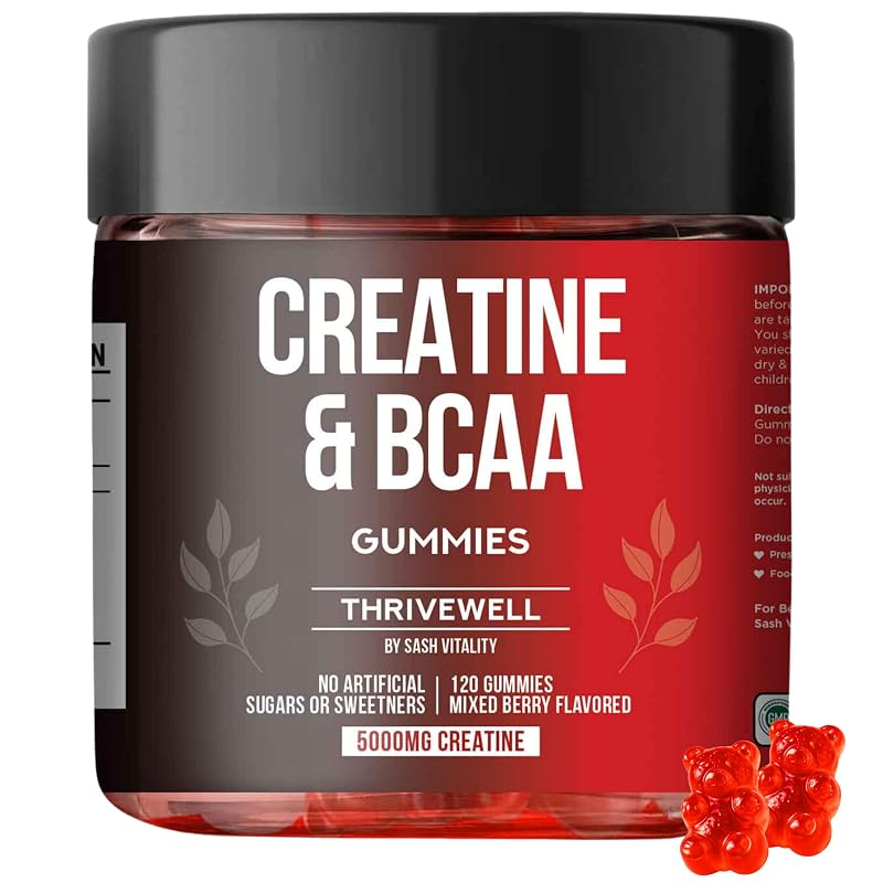 SASH Vitality Suplemento de Creatina com BCAAs 5000 mg + 1000 mg, 120 gomas