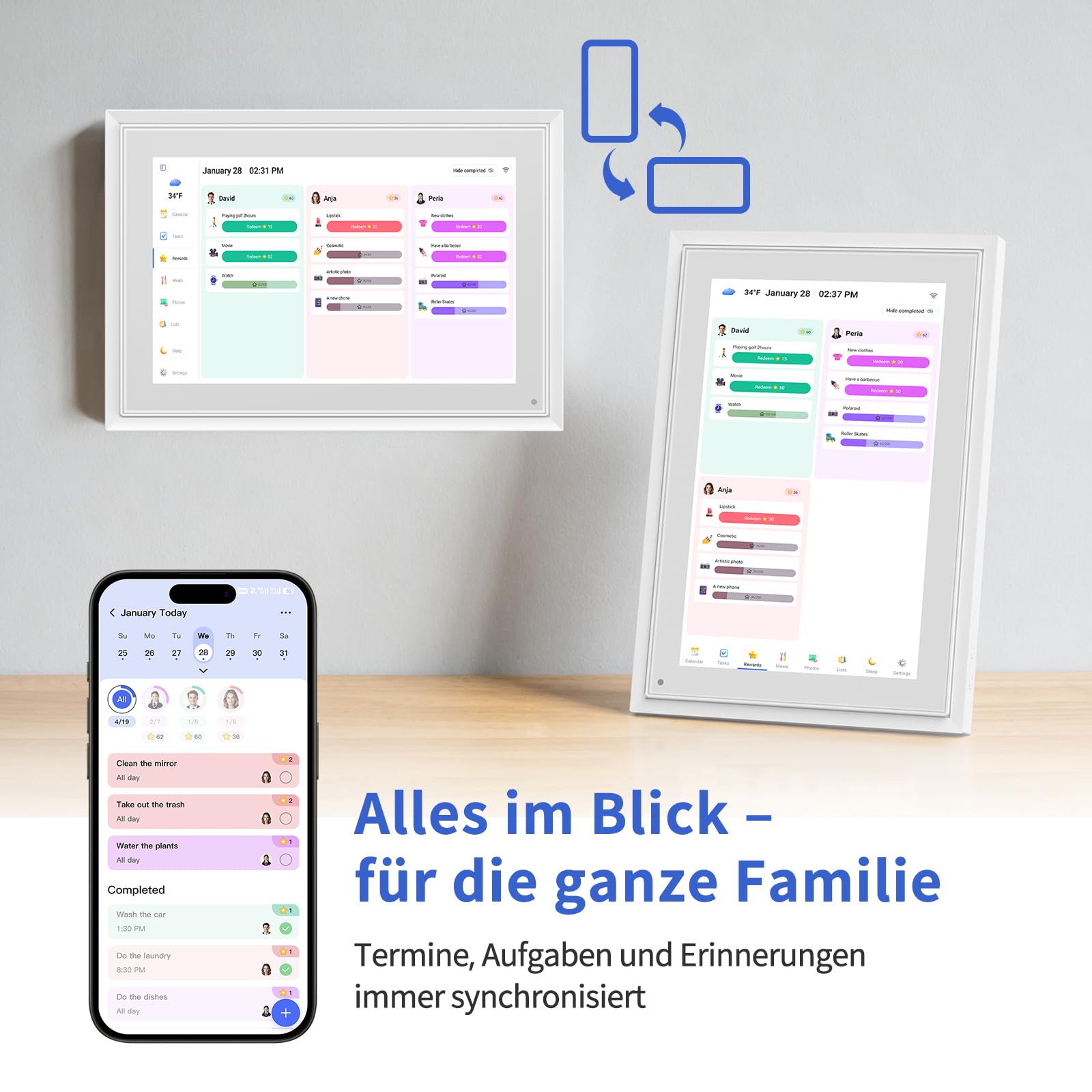 Digitaler Kalender, 10,1 Zoll Wandkalender Familienplaner mit 32GB Speicher, Intelligenter Tischkalender, Digitaler Bilderrahmen Terminplaner,Smart Kalender Synchronisierungsplan